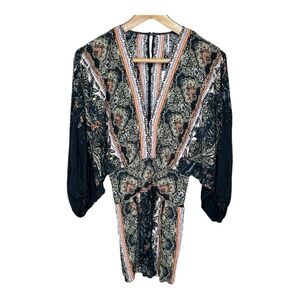 Bohemian Print Jumpsuit - Black and Orange